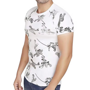 เสื้อยืดแฟชั่นสำหรับผู้ชายผ้าคอตตอนสองสีคอกลมแขนครึ่งสีปรับแต่งโลโก้ได้ตาม100% - Product Image 3