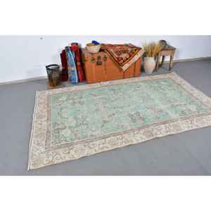 Alfombra Turca Grande de 5x8.2 pies (151x251 cm), Alfombra de Lana Verde Vintage con Diseño Floral - Product Image 2