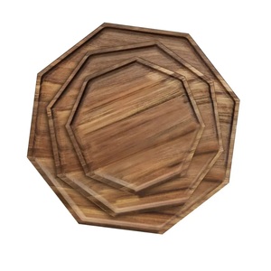 Ensemble de Plateaux à Thé Octogonaux en Bois d'Acacia Massif Écologique 3 Couleurs Naturelles Marque Furaka Bloc à Découper pour la Maison Café Restaurant - Product Image 6