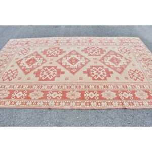 พรมขนสัตว์ลายเย็บปะสีเบจสีแดงแบบดั้งเดิมโถงทางเดินสี่เหลี่ยมตุรกีขนาดใหญ่6.4x10.5ฟุตสำหรับวัยรุ่นยางสำหรับห้องข้างเตียง - Product Image 3