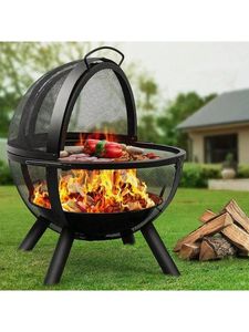 Strong Iron <b>Fire</b> <b>Pit</b> Bowl <b>Fire</b>-Safe Black Coating Traditional Look Eco-Friendly Portable Freestanding Design for Outdoor Patio - Product Image 4
