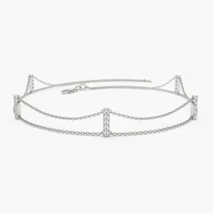 Bracelet en or 14kt 5 stations avec barre de diamant Bracelet en diamant éternel minimal délicat Bracelet réglable avec chaîne en barre d'or 14K - Product Image 4
