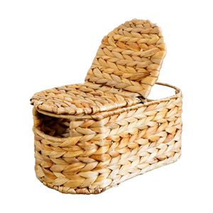 ตะกร้าผักตบชวาสานทรงรีพร้อมฝาปิดสำหรับจัดเก็บของในบ้าน - Product Image 3