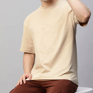 Offre Spéciale Hommes Col Rond Goutte Épaule À Manches Courtes T-shirt Hommes Street Wear Solide Hommes T-Shirt Surdimensionné-Beige - Product Image 2