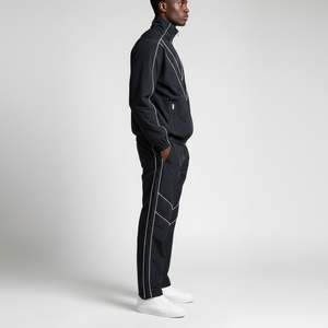 Ensemble survêtement pour homme en nylon bicolore avec col montant et fermeture éclair, logo personnalisé, coupe ample, coupe-vent, 2 pièces - Product Image 3