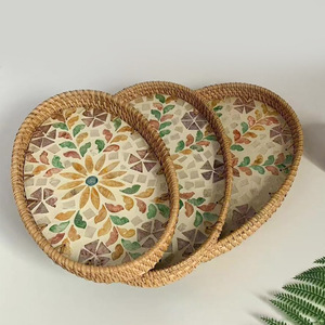 Capiz shell <b>tray</b> rattan MOP <b>trays</b> for tea <b>cocktail</b> breakfast mother of pearl serving platter - Product Image 4