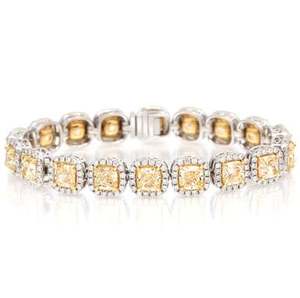 Luxury <b>Sterling</b> <b>Silver</b> <b>Beaded</b> <b>Bracelet</b> with Fancy Yellow Moissanite Romantic Style Iced Design - Product Image 1