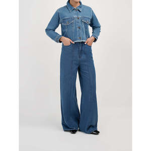 Pantalon en jean décontracté à jambe large, tissu denim délavé, lavable, logo personnalisé, fabricant OEM ODM, fournisseur, vente en gros, marque privée, export - Product Image 1