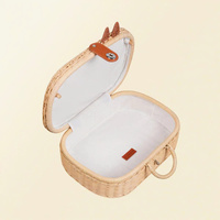 Valise élégante pour enfants en rotin naturel tressé à la main, design chat, coffre à roulettes, boîte de rangement décorative, jouet, bagage de crèche