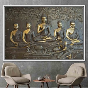Toile murale imprimée élégante avec statue de Bouddha pour la décoration de la méditation, 1P : encadrée en blanc - Product Image 1