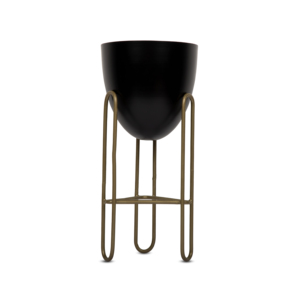 Maceta moderna de hierro metálico con soporte decorativo negro y dorado, perfecta para plantas de interior en habitaciones, entradas u oficinas modernas - Product Image 2
