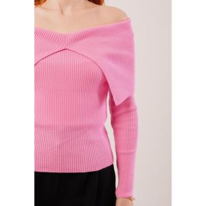 เสื้อสเวตเตอร์ถักสีชมพูแบบสบายๆ คอวี ขายส่ง - Product Image 5