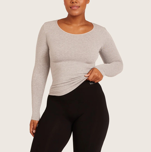 เสื้อยืดแขนยาวผู้หญิง สีพื้น ผ้าไลโอเซลล์เนื้อนุ่ม ทรงปกติ เสื้อแขนยาวผ้าขนสัตว์สำหรับผู้หญิง - Product Image 1