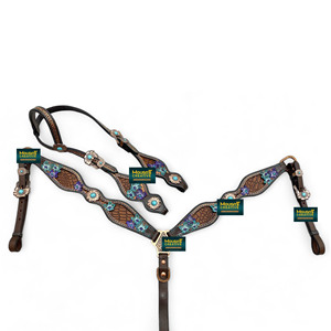 Precio bajo OEM lujo ecuestre caballo occidental Headstall pecho Collar Tack Set mano labrado y pintado personalizado cobre flor Concho - Product Image 1