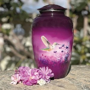 2 Urnes funéraires décoratives en métal, design personnalisé coloré Colibris, pour cendres commémoratives et cérémonies funéraires - Product Image 3