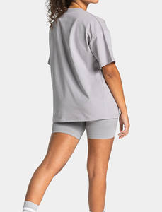 T-shirt pour femme à col rond, coupe ample, gris clair, personnalisé, très demandé, respirant, en coton mélangé, vêtements décontractés pour femme - Product Image 4
