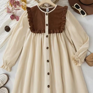 TRENDY & BEAUTIFUL Baby Girl Vestido elegante con volantes SMOCK FROCK con tela de algodón con mangas largas = 2024 - Product Image 1