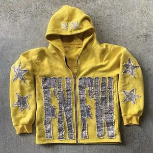 Wholesale Manufacturer 450 GSM Heavyweight <b>Thick</b> Distressed Cropped Zipper Vintage Embroidery Men's Hoodies Winter 100% Cotton - Product Image 4