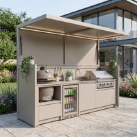 Abri de cuisine extérieur personnalisé en acier inoxydable, texture métallique, sans formaldéhyde, résistant à l'humidité, pour patio et jardin, avec évier