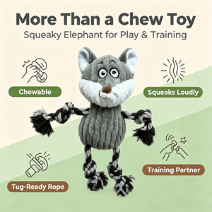 Giocattolo per Cani a Forma di <span class=keywords><strong>Lupo</strong></span> in Peluche, con Estremità in Corda per Tiro alla Fune, Gioco Interattivo da Masticare per Addestramento e Pulizia dei Denti per Cani di Piccola e Media Taglia - Product Image 3