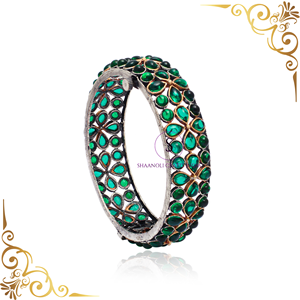 Pierre verte travail Kundan ouvrable Kada bracelet bijoux de mariage indien Antique bijoux intemporels pour femmes et filles porter - Product Image 3