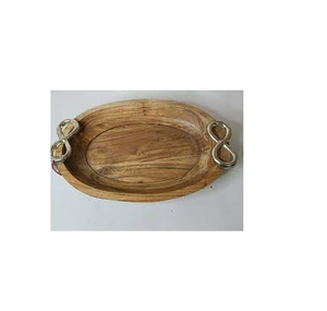 Bol en bois et bol à chocolat martelé poignée en acier cristal bol plat avec eau sûre polie et produit de vente - Product Image 1