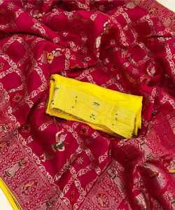 Saree de seda blanca con diseño estampado rojo para ropa de fiesta de boda elegante simple - Product Image 2