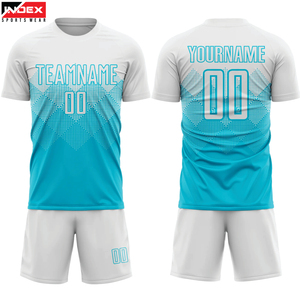 ชุดเสื้อฟุตบอลแบบซับลิเมชั่นสั่งทำพิเศษ สีขาว-น้ำเงิน คอกลม แขนสั้น สำหรับผู้ใหญ่ 男女  ระบายเหงื่อได้ดี ทรงสปอร์ต - Product Image 1