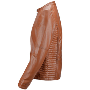 Véritable peau de vache Vestes en cuir marron pour hommes-Matelassé Cafe Racer Zip Up Moto Style Veste en cuir pour hommes - Product Image 6