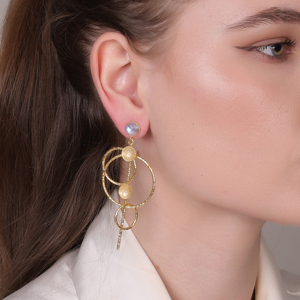 Pendientes colgantes de moda Dua Rainbow Moonstone chapados en oro de 18 quilates, de latón, para boda, joyería artesanal etérea para mujer - Product Image 6