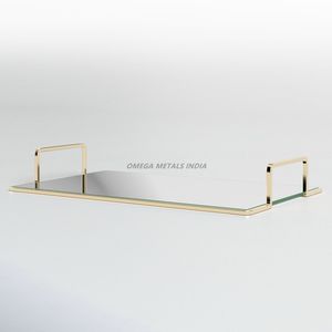 Plateau de service moderne en forme de vague dorée avec un design unique et des pieds robustes, parfait pour présenter des collations et des objets décoratifs - Product Image 6