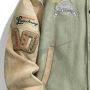 Veste bomber de baseball vintage pour homme, vert menthe, coupe-vent d'hiver, broderie personnalisée, patchs en relief, rétro - Product Image 2