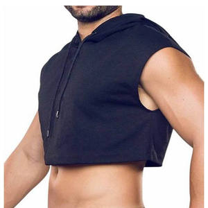 Men Crop Top <b>Hoodie</b> Casual Streetwear <b>Short</b> <b>Hoodie</b> Pullover Fashion Training Gym Wear Lightweight Comfortable Modern Style - Product Image 3