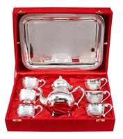 Théière plaquée argent aspect antique avec 6 tasses et 1 plateau Vaisselle sans fin Article décoratif Diwali Cadeau Article à vendre