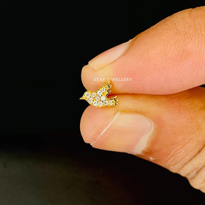 14K Solid Gold Natural Diamond Bird Piercing for Helix, Tragus, Earlobe, Conch, Rook Fine Jewelry. - Product Image 5