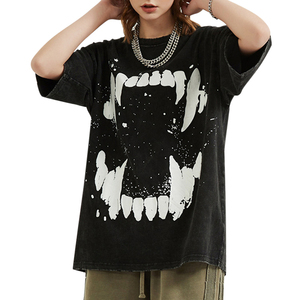 เสื้อลำลองสไตล์สตรีทแวร์สำหรับผู้ชายและผู้หญิงเสื้อวินเทจสีดำฟอกสีจากโรงงานโลโก้ตามสั่งสำหรับฤดูร้อน - Product Image 5