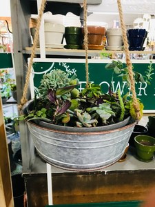 Maceta de Metal galvanizado para interiores/exteriores rústica con cuerda de Metal colgante redonda para jardín doméstico y exhibiciones de flores - Product Image 4