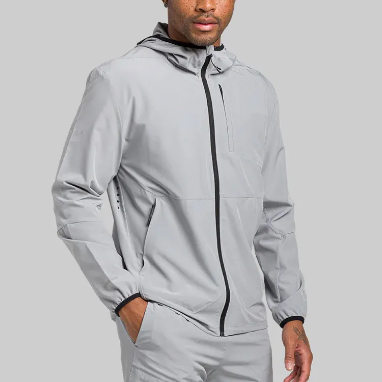 Özel 100% Polyester açık yürüyüş koşu giyim Zip Up cep 2 In 1 erkekler rüzgarlık ceket
