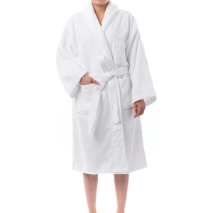 Peignoir de luxe OEM personnalisable pour femme, en tissu éponge, thermique, séchage rapide, respirant, longueur genou, col en V, fermeture à cordon sur le devant - Product Image 1