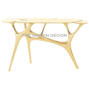 Forme rectangulaire moderne et élégante en métal en acier inoxydable avec dessus en marbre Table console pour la maison Hôtel Meubles de luxe - Product Image 6