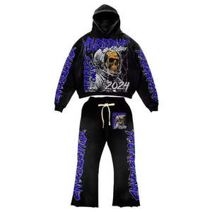 Streetwear de haute qualité à capuche automne formation Jogging porter des survêtements unisexe Logo personnalisé cordon survêtements 2 pièces ensemble - Product Image 2