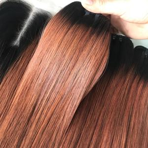 Vente en gros cheveux humains vietnamiens bruts Ombre couleur Vente en gros Paquets de cheveux tissés Fermeture cuticule Trame de génie alignée - Product Image 3