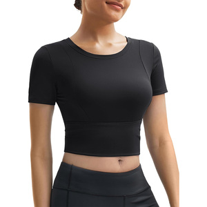 Womens breathable summer workout crop <b>tops</b> gym fitness wear custom design oem apparel with logo and private label branding - Product Image 1