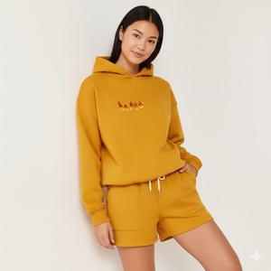 Ensemble survêtement deux pièces pour femme, sport d'hiver, logo personnalisé 2025, sweat-shirt et short de haute qualité avec badge, 100% coton - Product Image 6