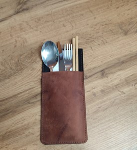 Genuine Leather Luxury Durable Waterproof Shockproof Cutlery Holder Roll Utensil <b>Organizer</b> for Dining <b>Travel</b> Wholesale LCH-0011 - Product Image 1