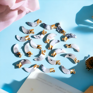 925 argent Sterling facettes Dendrite opale croissant pierres précieuses bijoux à bricoler soi-même or Vermeil plaqué pendentifs fins et breloques - Product Image 2