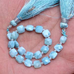 AAA+ Larimar 6mm Square Faceted Briolette Beads Natural Dominican Larimar Semiprecious Gemstone Straight <b>Drill</b> Beads For Jewelry - Product Image 2