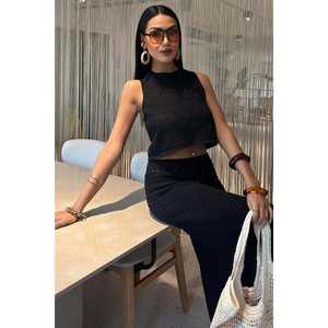 Conjunto de punto calado 10097 transpirable de verano con detalle cruzado en la espalda y detalles cruzados para mujer - Product Image 3