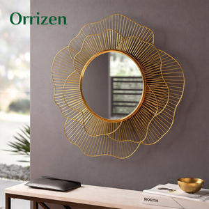 Iron Framed Luxury Eco-friendly Handmade Decorative <b>Wall</b> Mounted <b>Hanging</b> <b>Mirror</b> Golden Vintage Flower Leaf Design Modern Art - Product Image 2