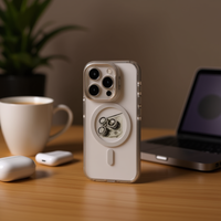 Étui de téléphone portable IP 15 PRO MAX transparent avec anneau magnétique, protection de l'appareil photo, TPU+PC
